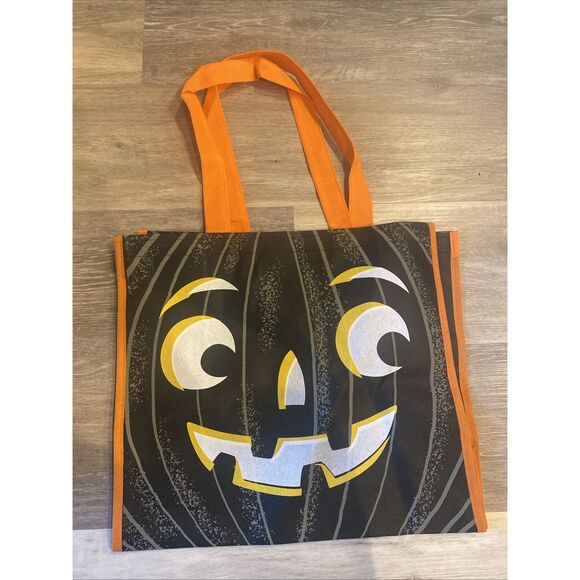 Shopping Large Black Bag Pumpkin Trick or Treat Reusable Tote Fall NEW TJMaxx - Picture 1 of 5